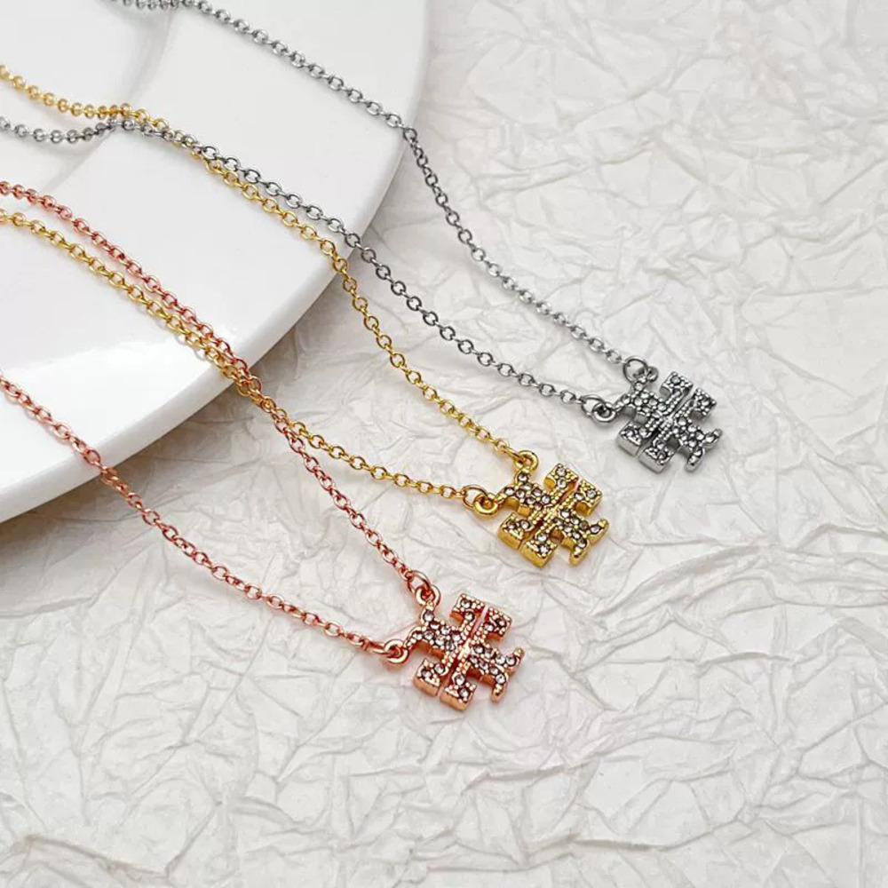 Tory Burch Gold Plated Copper Double Choker Rhinestone Necklace